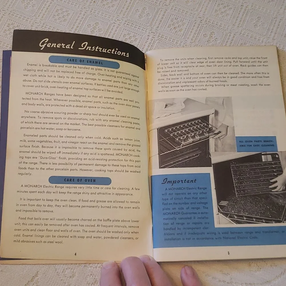 Vintage 1960s Monarch Electric Range Instruction Book w / Recipes